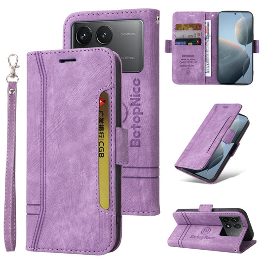Pour Xiaomi Redmi K70 / K70 Pro 5G BETOPNICE Étui de téléphone en cuir à boucle double face (violet)