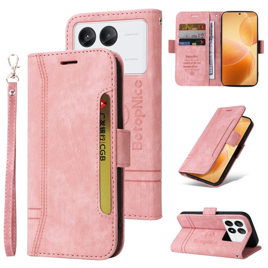 For Xiaomi Poco X6 Pro / Redmi K70E 5G BETOPNICE Dual-side Buckle Leather Phone Case(Pink)