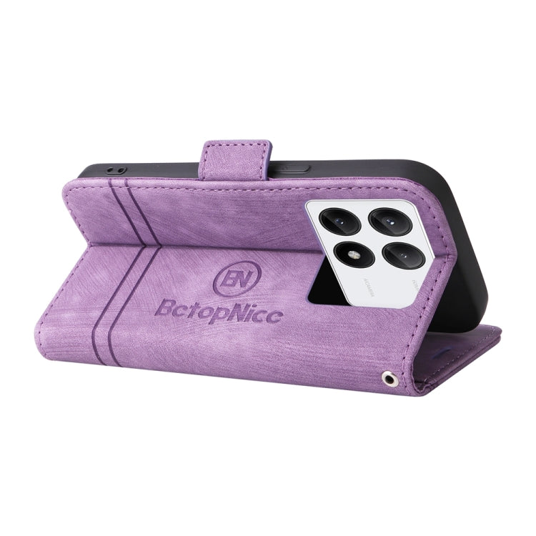 Pour Xiaomi Poco X6 Pro / Redmi K70E 5G BETOPNICE Étui de téléphone en cuir à boucle double face (violet)