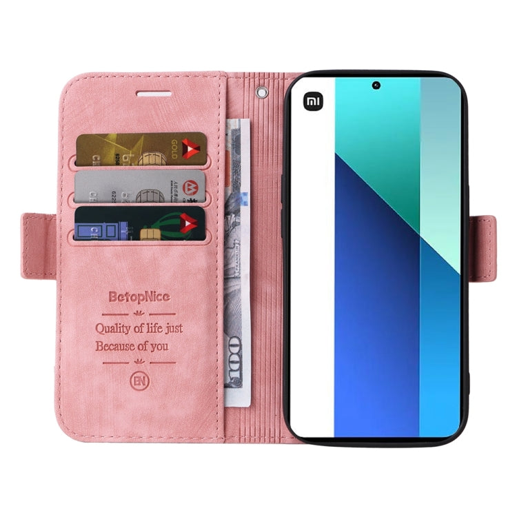 Pour Xiaomi Redmi Note 13 4G BETOPNICE Étui de Téléphone en Cuir à Double Boucle (Rose)