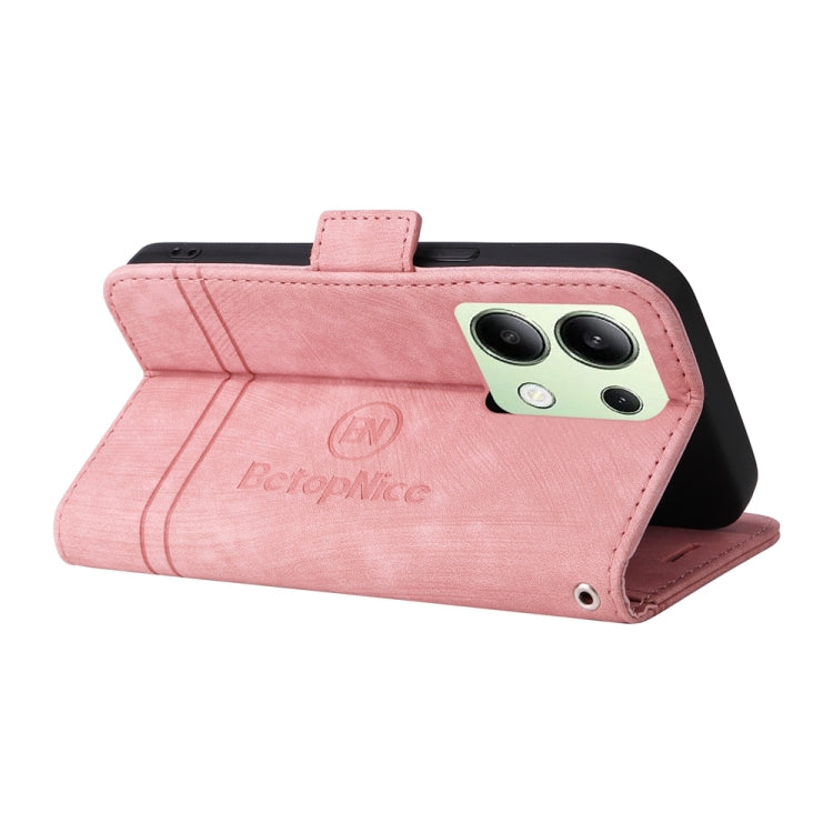 Pour Xiaomi Redmi Note 13 4G BETOPNICE Étui de Téléphone en Cuir à Double Boucle (Rose)