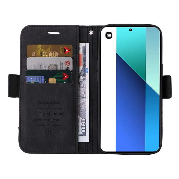 Pour Xiaomi Redmi Note 13 4G BETOPNICE Étui de téléphone en cuir avec boucle double face (Noir)