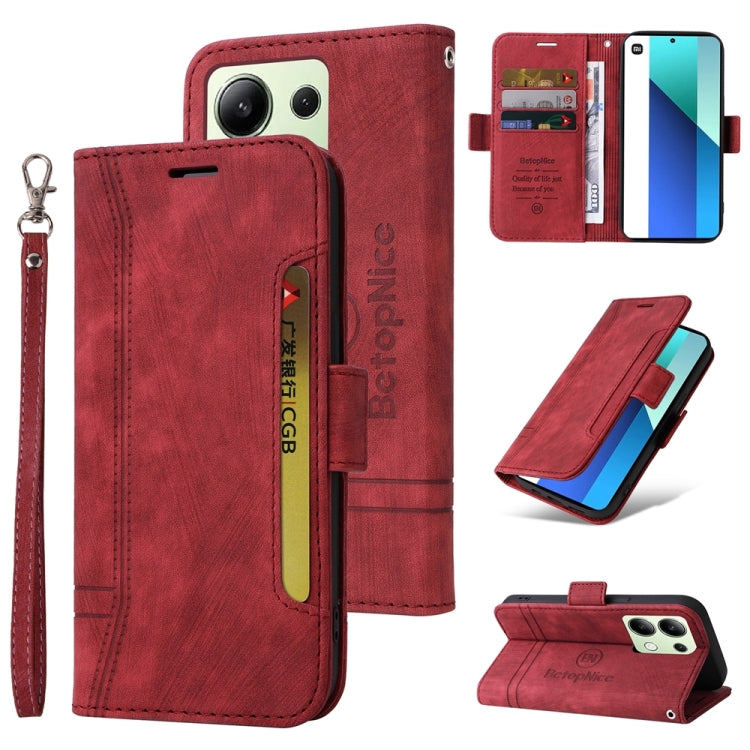 Pour Xiaomi Redmi Note 13 4G Étui en cuir BETOPNICE à boucle double face (rouge)