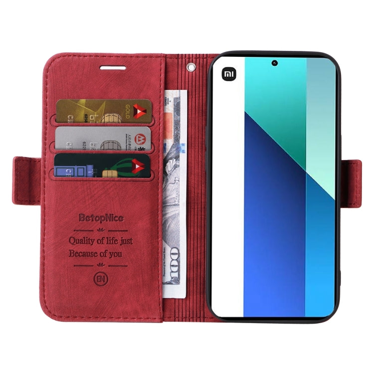 Pour Xiaomi Redmi Note 13 4G Étui en cuir BETOPNICE à boucle double face (rouge)