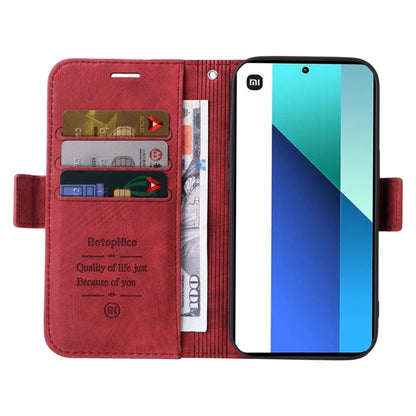 Pour Xiaomi Redmi Note 13 4G Étui en cuir BETOPNICE à boucle double face (rouge)