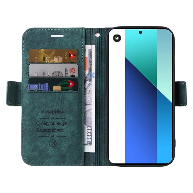For Xiaomi Redmi Note 13 4G BETOPNICE Dual-side Buckle Leather Phone Case(Green)
