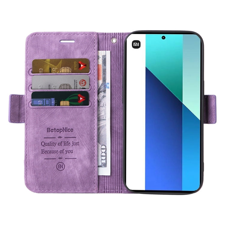 For Xiaomi Redmi Note 13 4G BETOPNICE Dual-side Buckle Leather Phone Case(Purple)
