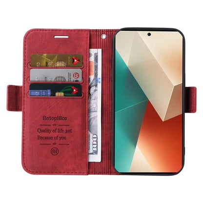 For Xiaomi Redmi Note 13 5G Global BETOPNICE Dual-side Buckle Leather Phone Case(Red)