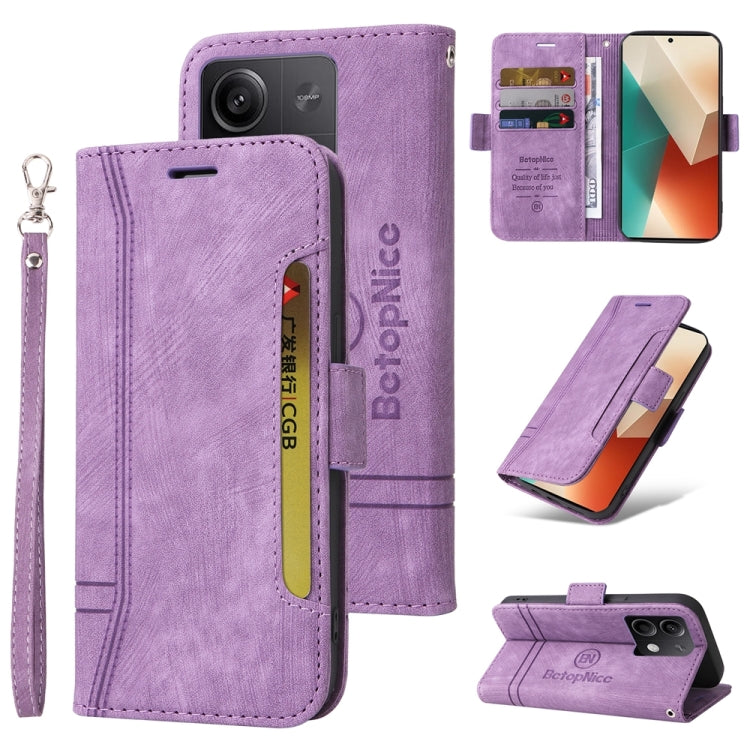 Pour Xiaomi Redmi Note 13 5G Global BETOPNICE Étui de Téléphone en Cuir à Boucle Double Face (Violet)
