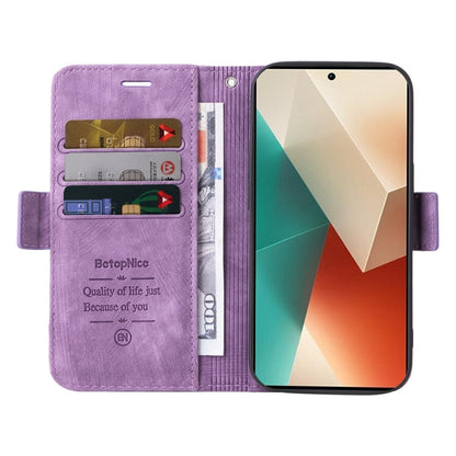 Pour Xiaomi Redmi Note 13 5G Global BETOPNICE Étui de Téléphone en Cuir à Boucle Double Face (Violet)