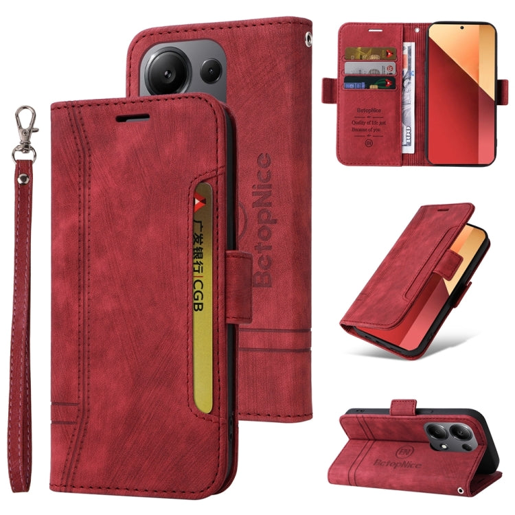 Pour Xiaomi Poco M6 Pro 4G/Redmi Note13 Pro 4G Global BETOPNICE Étui de téléphone en cuir à double boucle (rouge)