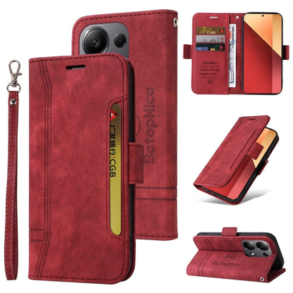 Pour Xiaomi Poco M6 Pro 4G/Redmi Note13 Pro 4G Global BETOPNICE Étui de téléphone en cuir à double boucle (rouge)