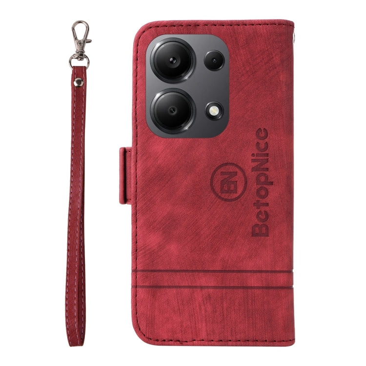 Pour Xiaomi Poco M6 Pro 4G/Redmi Note13 Pro 4G Global BETOPNICE Étui de téléphone en cuir à double boucle (rouge)