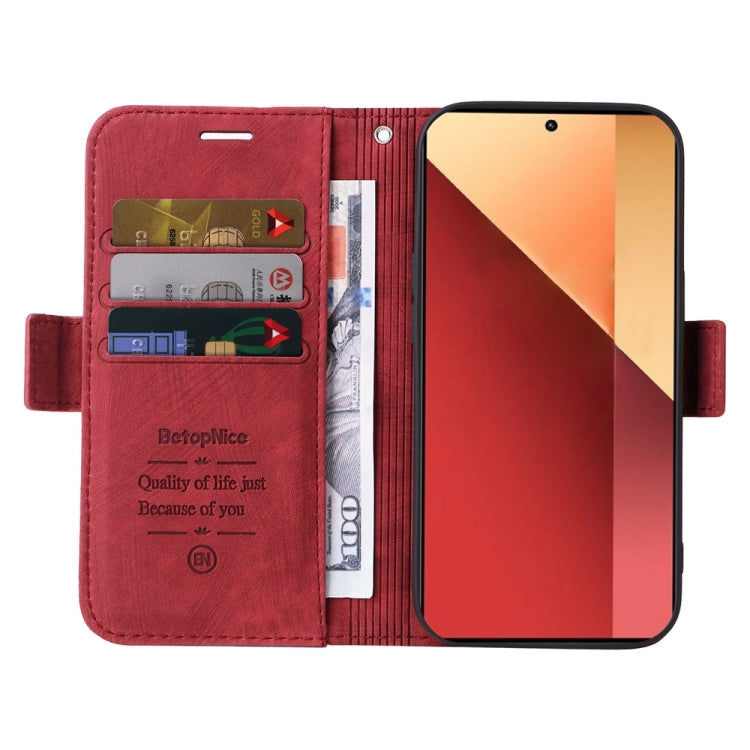 Pour Xiaomi Poco M6 Pro 4G/Redmi Note13 Pro 4G Global BETOPNICE Étui de téléphone en cuir à double boucle (rouge)