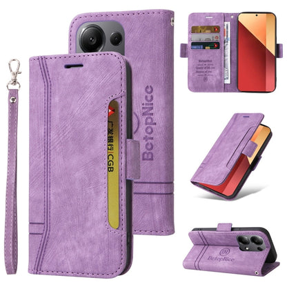 Pour Xiaomi Poco M6 Pro 4G/Redmi Note13 Pro 4G Global BETOPNICE Étui de téléphone en cuir à double boucle (Violet)
