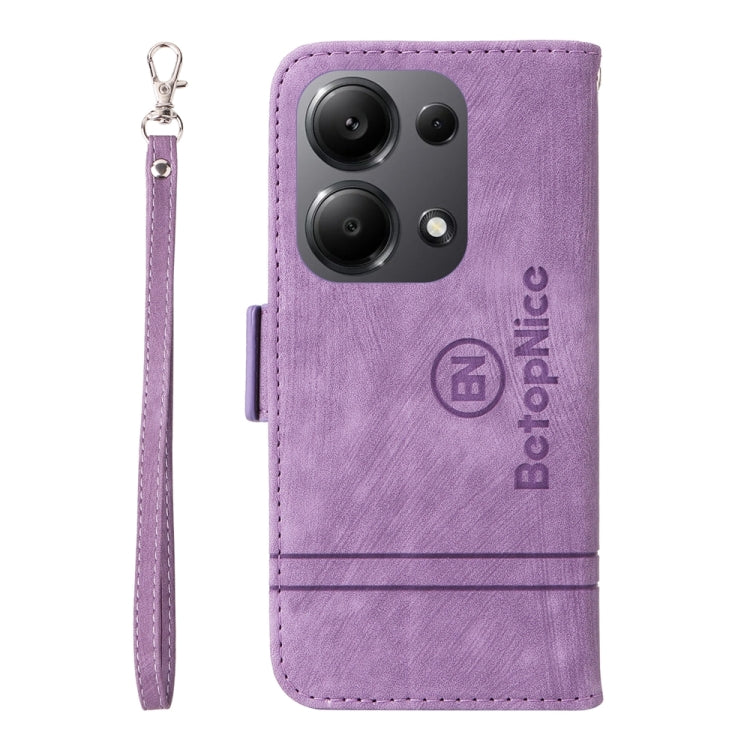 Pour Xiaomi Poco M6 Pro 4G/Redmi Note13 Pro 4G Global BETOPNICE Étui de téléphone en cuir à double boucle (Violet)