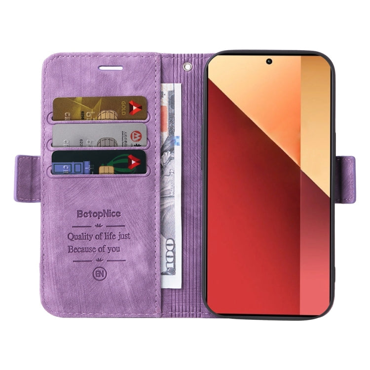Pour Xiaomi Poco M6 Pro 4G/Redmi Note13 Pro 4G Global BETOPNICE Étui de téléphone en cuir à double boucle (Violet)
