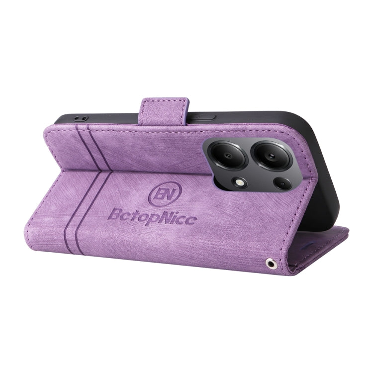 Pour Xiaomi Poco M6 Pro 4G/Redmi Note13 Pro 4G Global BETOPNICE Étui de téléphone en cuir à double boucle (Violet)