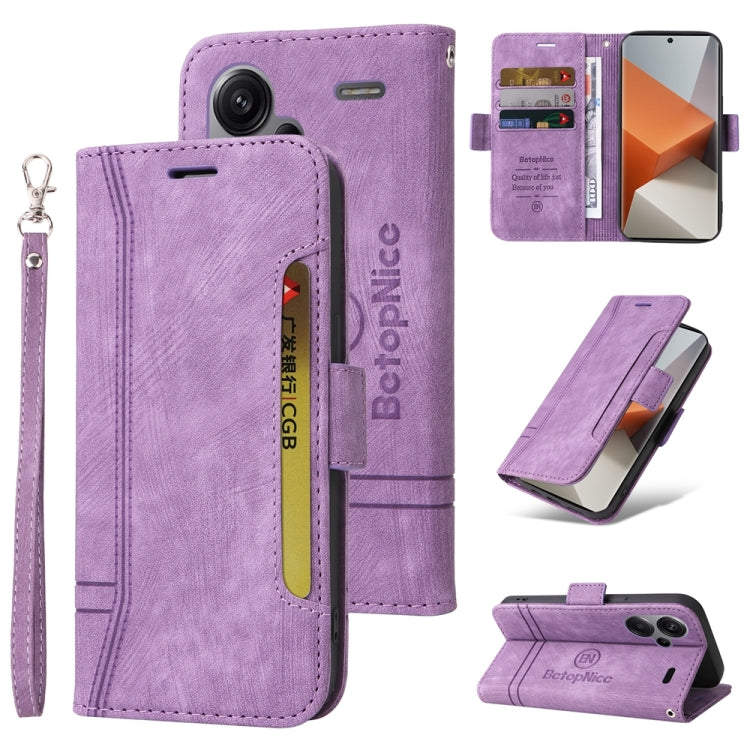 Pour Xiaomi Redmi Note 13 Pro+ 5G Global BETOPNICE Étui de Téléphone en Cuir à Double Boucle (Violet)