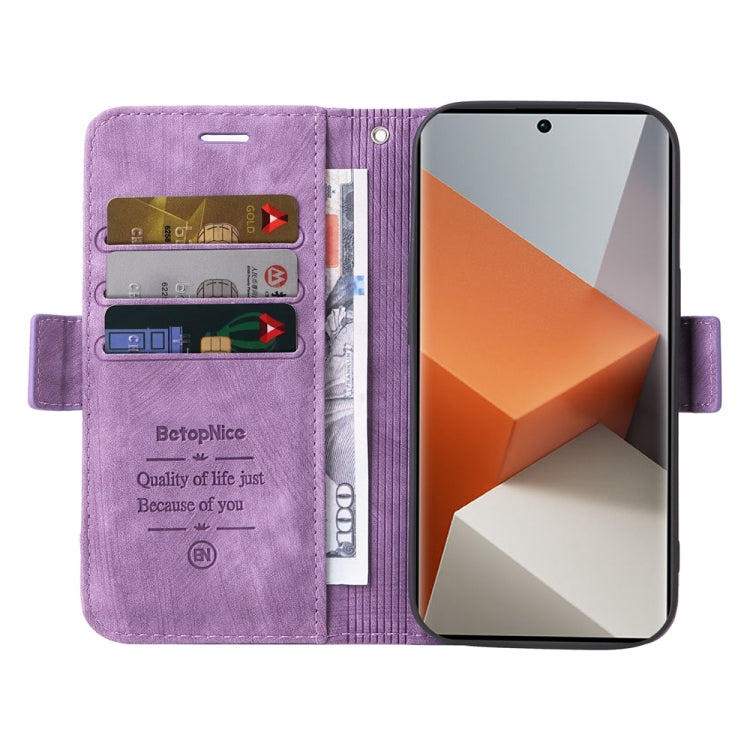 Pour Xiaomi Redmi Note 13 Pro+ 5G Global BETOPNICE Étui de Téléphone en Cuir à Double Boucle (Violet)