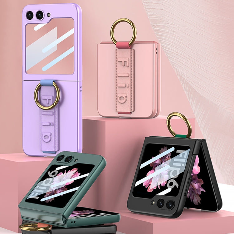 For Samsung Galaxy Z Flip6 GKK Integrated Ultrathin Shockproof Phone Case with Ring Wrist Strap(Pink)