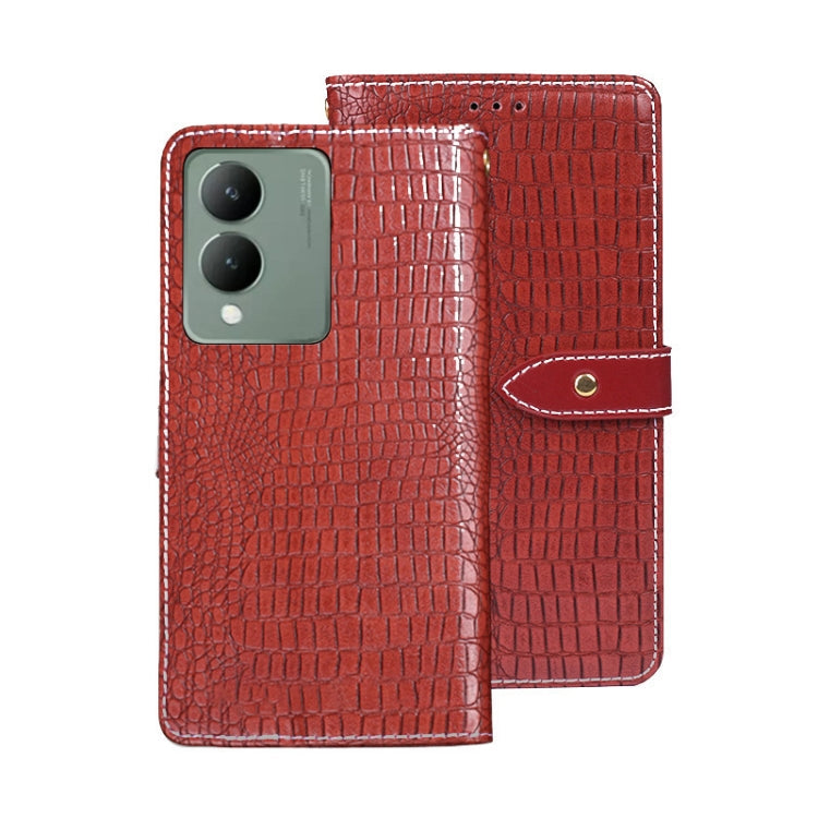 For vivo Y17s 4G Global idewei Crocodile Texture Leather Phone Case(Red)