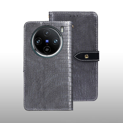 For vivo X100 Pro idewei Crocodile Texture Leather Phone Case(Grey)