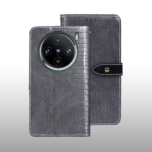 For vivo X100 Pro idewei Crocodile Texture Leather Phone Case(Grey)