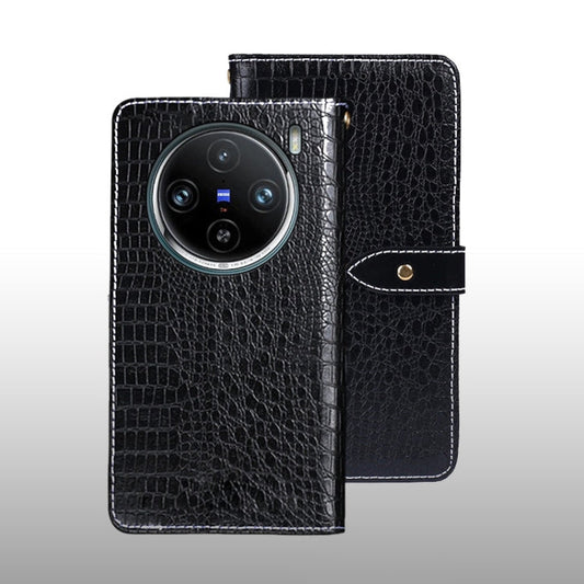 For vivo X100 Pro idewei Crocodile Texture Leather Phone Case(Black)