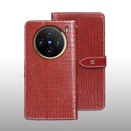 Pour coque de téléphone en cuir texture crocodile Idewei pour vivo X100 (rouge)