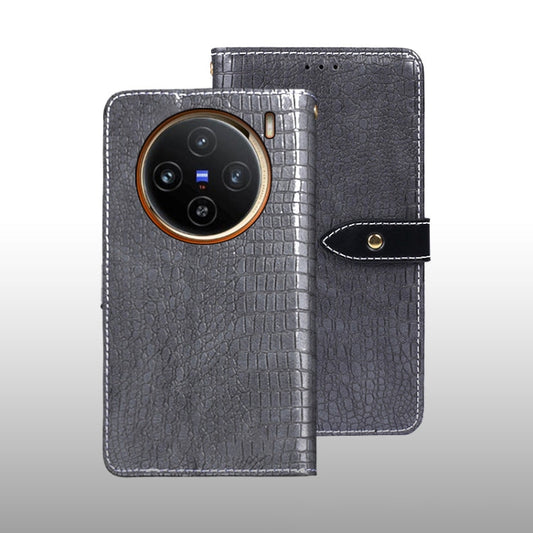 Pour étui de téléphone en cuir texture crocodile idewei pour vivo X100 (gris)