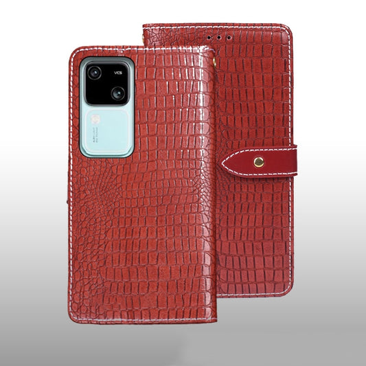For vivo V30 idewei Crocodile Texture Leather Phone Case(Red)