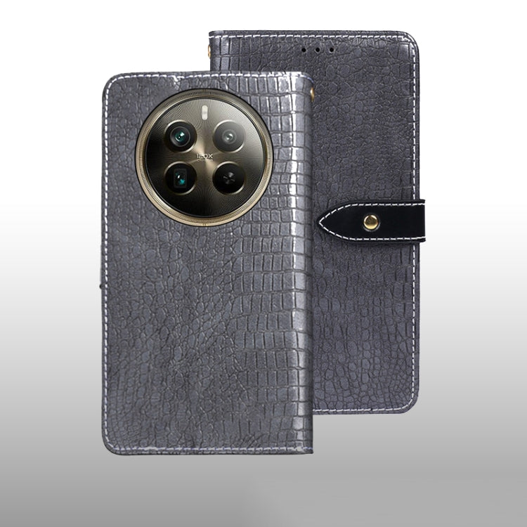 For Realme 12 Pro+ idewei Crocodile Texture Leather Phone Case(Grey)