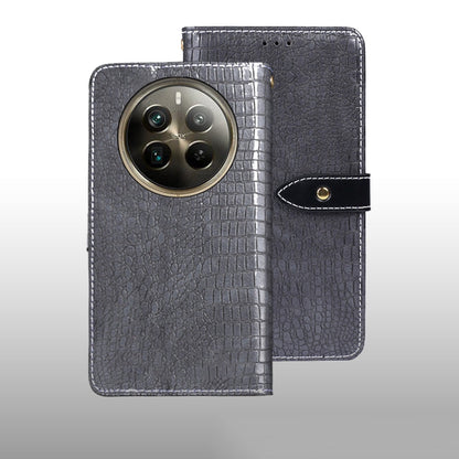 For Realme 12 Pro+ idewei Crocodile Texture Leather Phone Case(Grey)