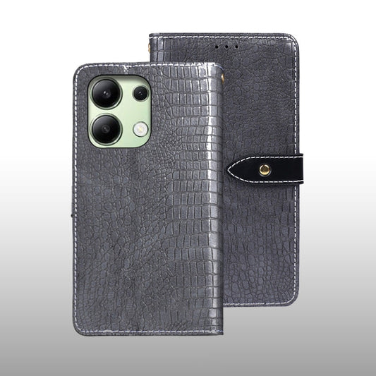 Pour Xiaomi Redmi Note 13 4G Global idewei Étui de téléphone en cuir texture crocodile (gris)