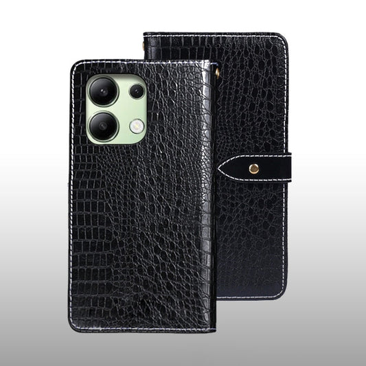 Pour Xiaomi Redmi Note 13 4G Global idewei Étui de téléphone en cuir avec texture crocodile (noir)