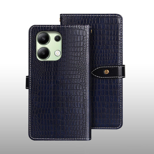 Pour Xiaomi Redmi Note 13 4G Global idewei Coque de téléphone en cuir texture crocodile (bleu foncé)