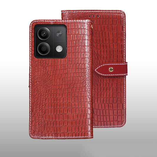 Pour Xiaomi Redmi Note 13 5G Étui de téléphone en cuir texture crocodile Idewei (rouge)