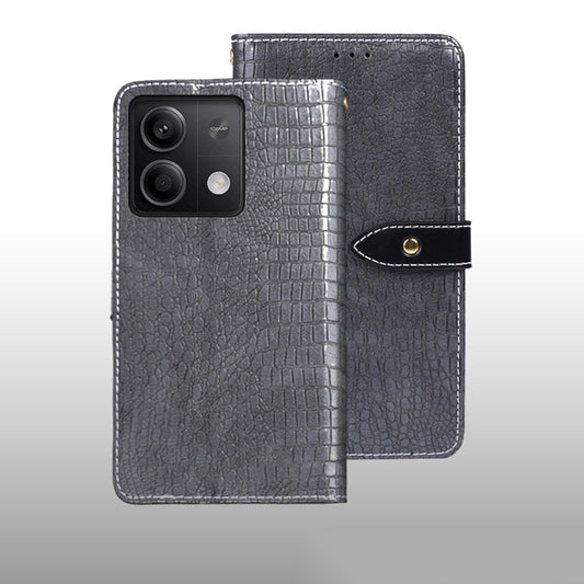 Pour Xiaomi Redmi Note 13 5G Étui de téléphone en cuir texture crocodile Idewei (Gris)