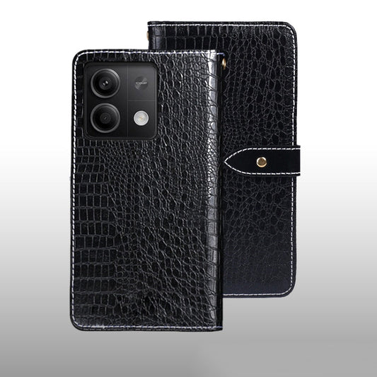 Pour Xiaomi Redmi Note 13 5G Étui de téléphone en cuir texture crocodile Idewei (Noir)