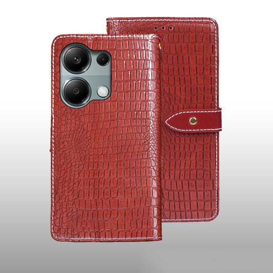 Pour Xiaomi Redmi Note 13 Pro 4G Étui de téléphone en cuir texture crocodile idewei (rouge)