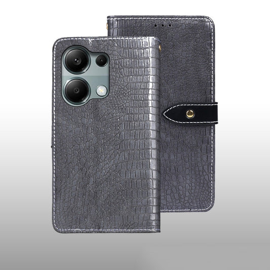 For Xiaomi Redmi Note 13 Pro 4G idewei Crocodile Texture Leather Phone Case(Grey)