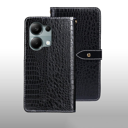 Pour coque de téléphone en cuir texture crocodile idewei pour Xiaomi Redmi Note 13 Pro 4G (noir)