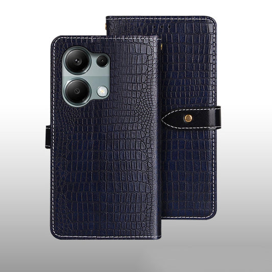 Pour Xiaomi Redmi Note 13 Pro 4G Étui de téléphone en cuir texture crocodile idewei (bleu foncé)