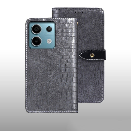 Pour Xiaomi Redmi Note 13 Pro 5G Étui de téléphone en cuir texture crocodile idewei (Gris)