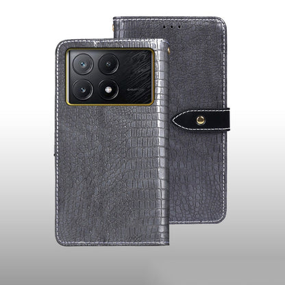 For Xiaomi Poco X6 Pro 5G idewei Crocodile Texture Leather Phone Case(Grey)