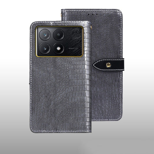 For Xiaomi Poco X6 Pro 5G idewei Crocodile Texture Leather Phone Case(Grey)