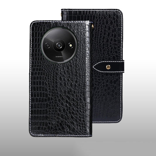 Pour Xiaomi Redmi A3 4G Étui de téléphone en cuir texture crocodile idewei (noir)