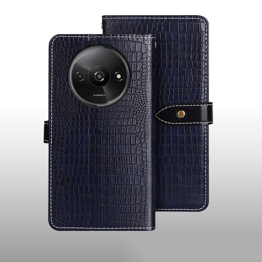 Pour Xiaomi Redmi A3 4G Étui de téléphone en cuir texture crocodile idewei (bleu foncé)