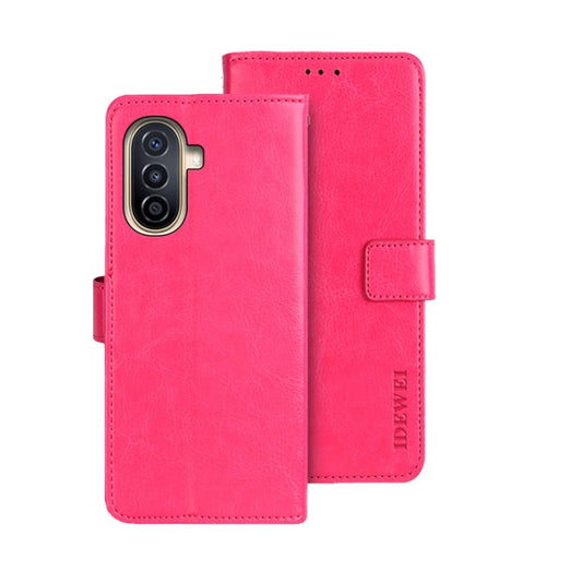 Pour étui de téléphone en cuir Idewei Crazy Horse Texture avec support pour Huawei Nova Y71 (Rose Rouge)
